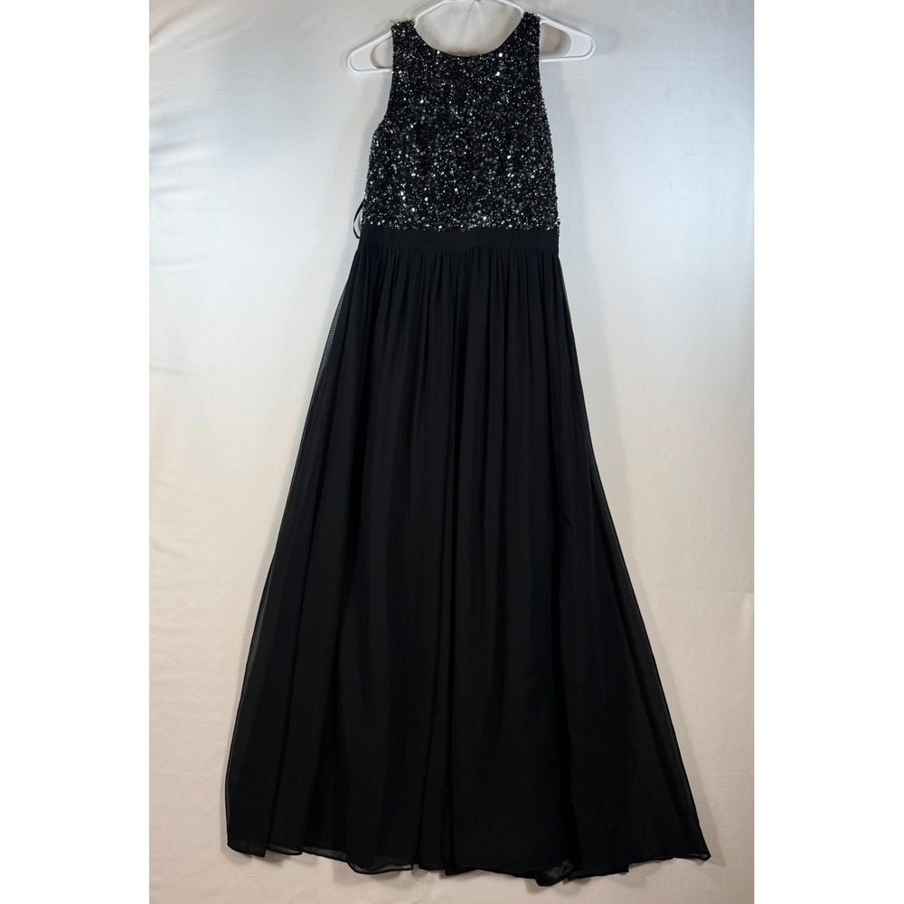 Aqua Dresses Black Sequin Bodice Chiffon Maxi Gown Sleeveless Formal Dress 6 NEW